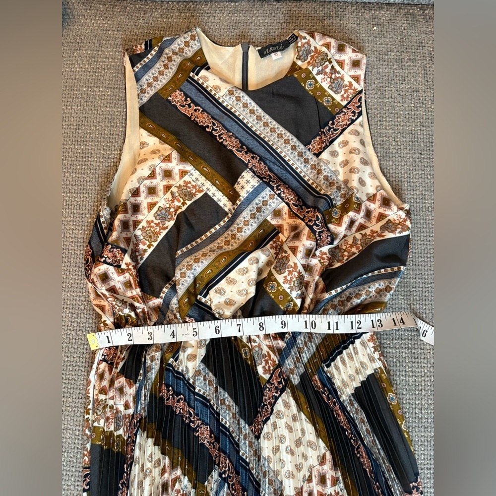 Noni Pleated Maxi Dress Patchwork Print Elastic Waist Small Tall - Picture 11 of 11